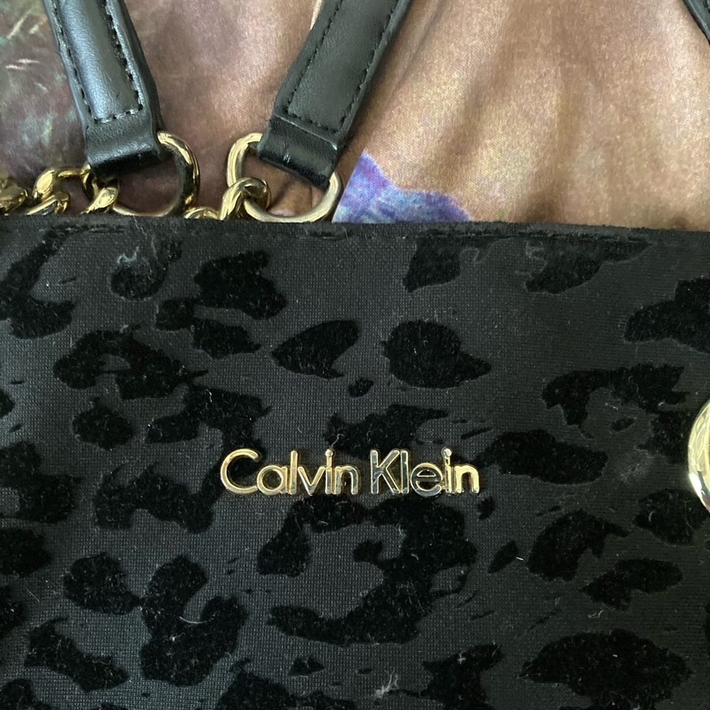 Calvin Klein black velvet animal spotted purse
